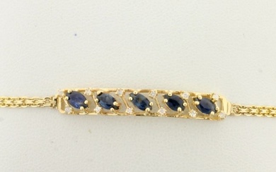 Sapphire and Diamond Bar Bracelet in 14K Yellow Gold