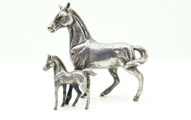 Sculpture, Miniatur Silber Pferd/Fohlen - 6.8 cm - Silver