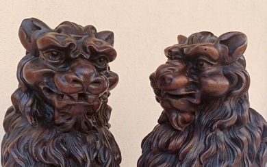 Sculpture, "Pair of lions" - 40 cm - Wood - 19th century