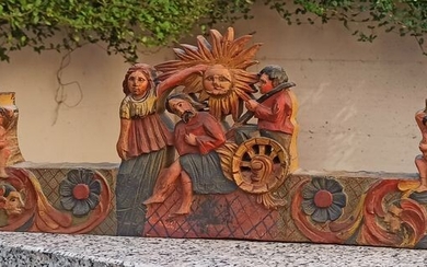 Sculpture, "Polychrome frieze from a Sicilian cart" - Wood - Early 20th century