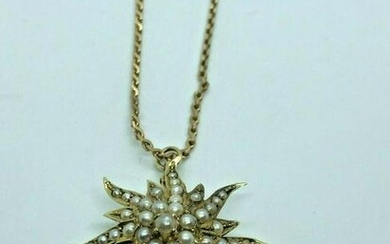 Seed Pearl and 14 K Starburst pin/pendant with 10K