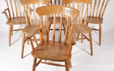 Set of Six Nantucket Theme Pine Dining Chairs