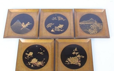 Set of five Japanese Maki-e gilt square tea trays each