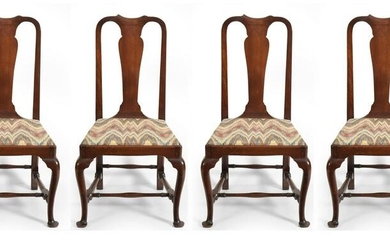 Set of four Queen Anne walnut side chairs, probably