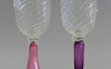 GLASS: Set of fourteen glass water goblets, colored