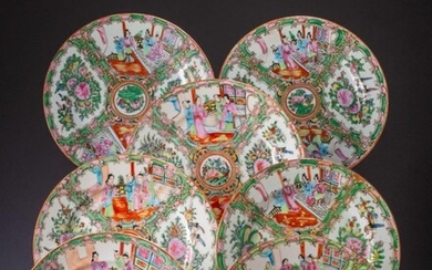 Seven Chinese Export Rose Medallion Plates.