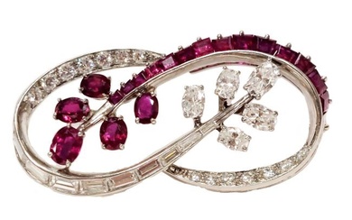 Signed Oscar Heyman Antique Fine Natural Ruby Diamond Platinum Numbered Infinity Brooch