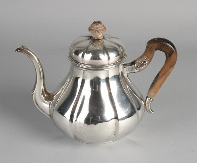 Silver teapot, 833/000, round lobed model with wooden