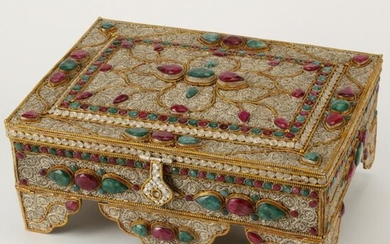 Silvered Filigree Box with Stones.