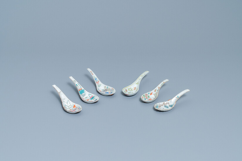 Six Chinese famille rose spoons, 19/20th C.