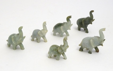 Six Oriental carved hardstone models of elephants