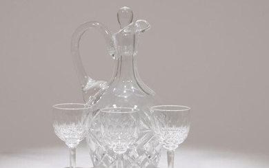 Small Crystal Glass Decanter & Three Glasses