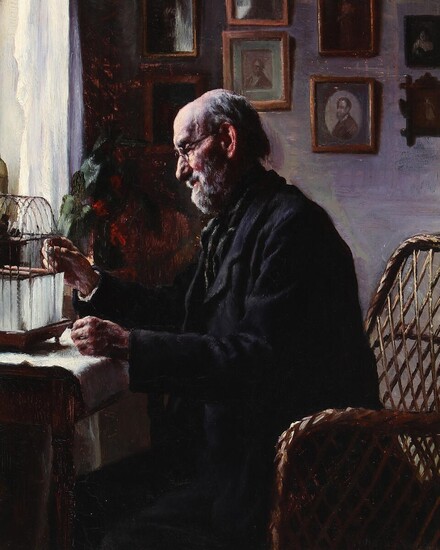 SOLD. Sophus Vermehren: Interior with an old man. Signed S. Vermehren. Oil on canvas. 41 x 33.5 cm. – Bruun Rasmussen Auctioneers of Fine Art