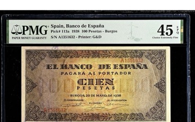Spain, 100 Pesetas, 1938-05-20, EF 45 EPQ, PMG