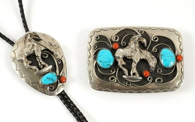 Squaw Wrap Southwest Silver Buckle and Bolo Tie