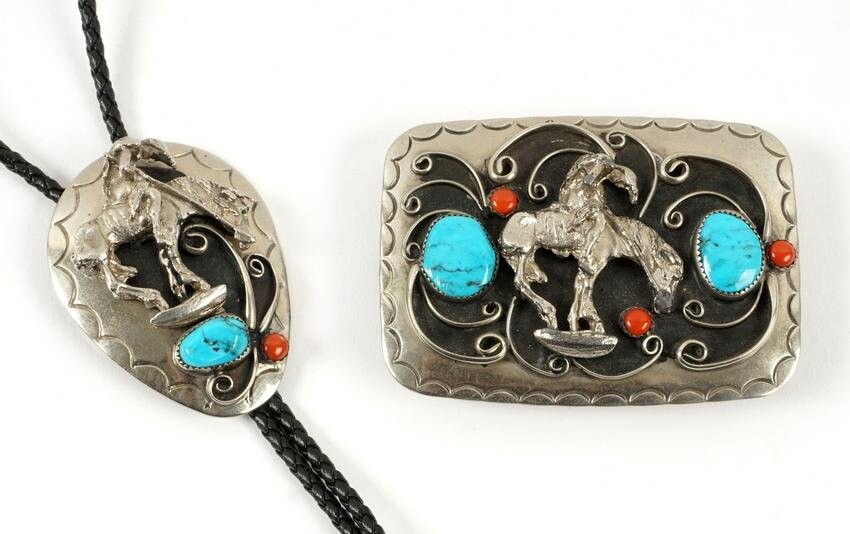 Squaw Wrap Southwest Silver Buckle and Bolo Tie