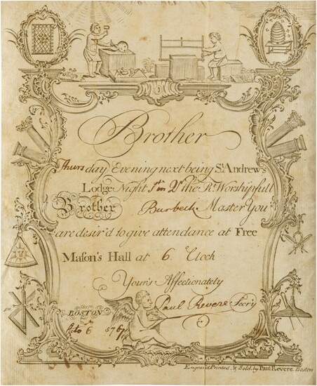 St. Andrew's Lodge Notification (Brigham Plate 63), Paul Revere
