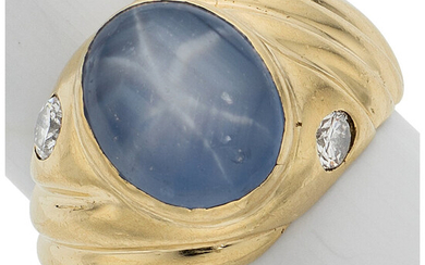 Star Sapphire, Diamond, Gold Ring Stones: Star sapphire cabochon;...