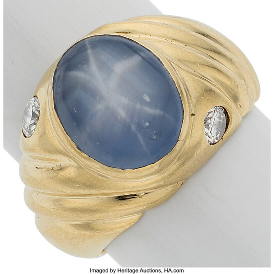 Star Sapphire, Diamond, Gold Ring Stones: Star sapphire cabochon;...