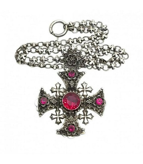 Sterling Crusader Cross Necklace with Ruby