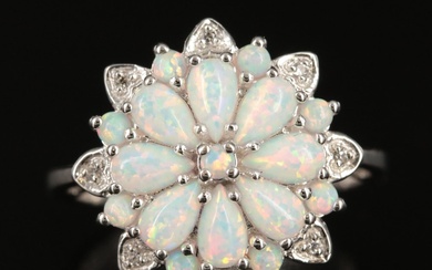 Sterling Opal and White Sapphire Flower Ring