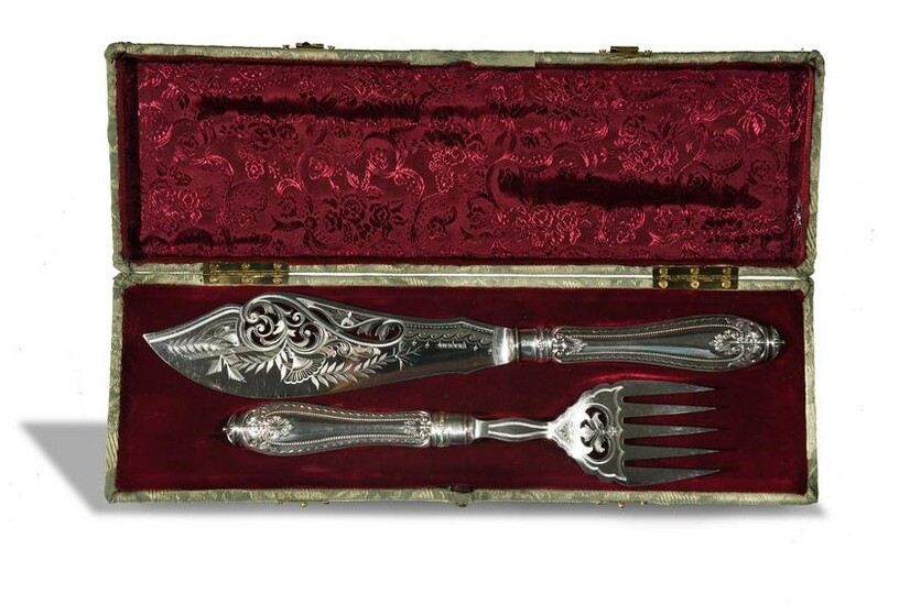 Sterling Silver and Sheffield Plate Fish Serving Set