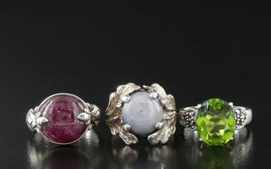 Sterling Star Ruby, Star Sapphire and Glass Rings
