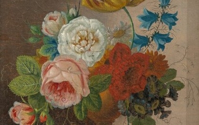 Still life with tulips, roses, and carnations