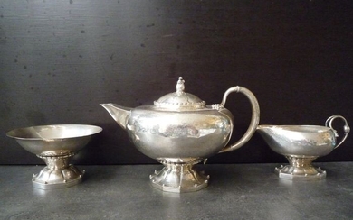 Sugar and cream set, Teapot (3) - .830 silver - Georg Jensen - Denmark - Early 20th century