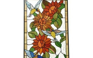 Sunflowers & Hummingbirds Stained Glass Hanging Window