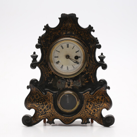 TABLE CLOCK, metal and wood, late 19th century.