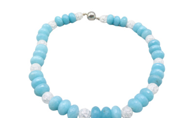 TURQUOISE FACETED PEARL NECKLACE WITH GLASS BEADS AND A MAGNETIC CLASP - FASHION JEWELRY.