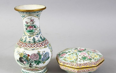 TWO 19TH / 20TH CENTURY CHINESE ENAMEL VASE & BOX AND