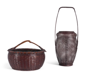TWO BAMBOO AND RATTAN BASKETS 20TH CENTURY