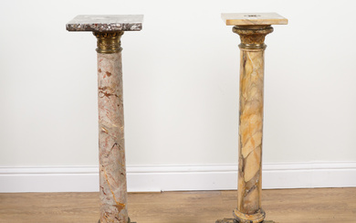 TWO FRENCH GILT-METAL MOUNTED MARBLE PEDESTAL COLUMNS (2)