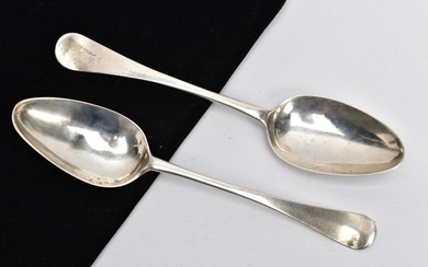 TWO SILVER TABLESPOONS, Old English pattern, engraved initials to...