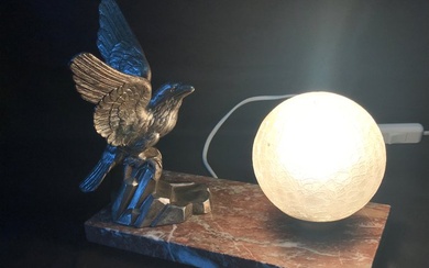 Table lamp - Majestic art deco AIGLE lamp with marble base - Glass, Marble, Bronze or Silver Regulate