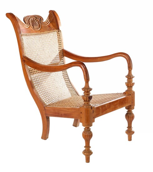 (-), Teak armchair with stitching and webbing, 93...