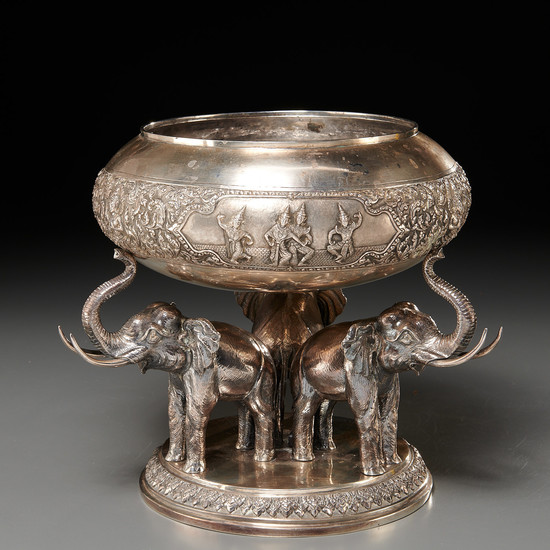 Thai silver bowl on elephant stand