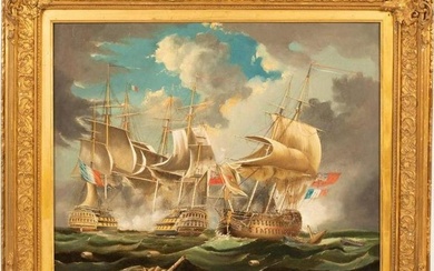 The Battle of Trafalgar Large 19th Century British Oil Painting, large frame