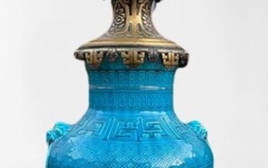 Theodore Deck - Desk lamp, Vase, mounts possibly Barbedienne - Bronze, Porcelain