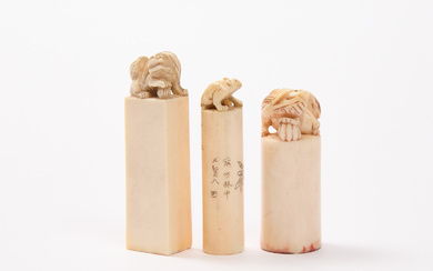 Three Carved Ivory 'Animal' Seals, Late Qing Dynasty/Republican Period
