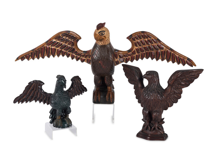 Three Carved and Polychrome Painted Wood Eagles