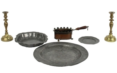 Three Pewter Plates and Bowls