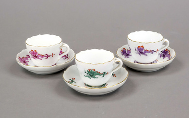 Three demitasse cups with saucer