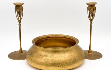 Tiffany Studios Planter And Candlestick Pair