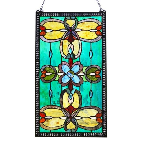 Tiffany Style Stained Art Glass Hanging Window Panel