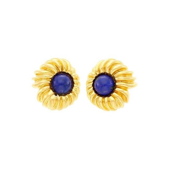 Tiffany & Co. Pair of Gold and Lapis Flower Earrings