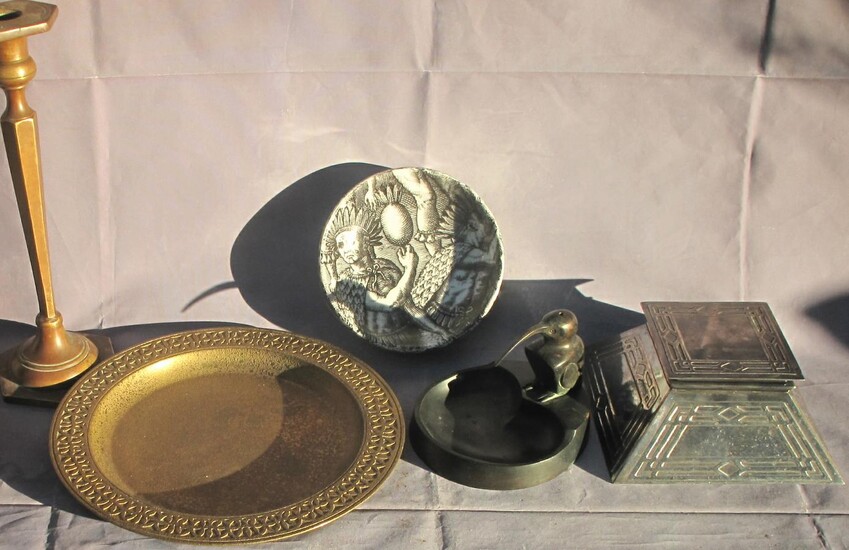 Tiffany bronze dore plt Bronze Humming bird Bronze candlestk Fornasettli silvered brass inkwell GC5A