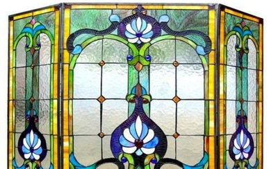 Tiffany-style Stained Glass Folding Fireplace Screen